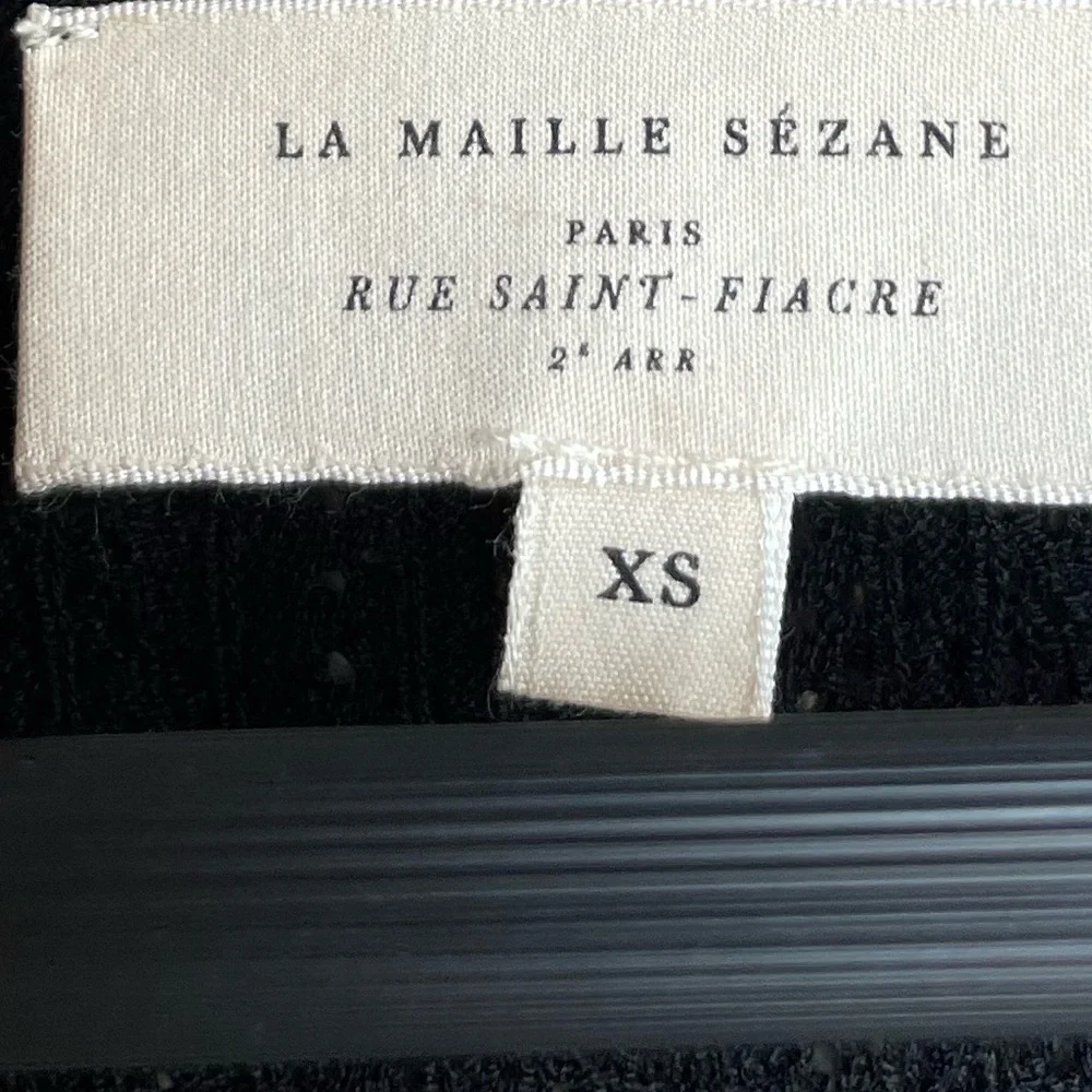 SEZANE Black Plunging V Neck Ecovero Lenzing Scalloped Knit Dahlia Midi Dress - Picture 9 of 10